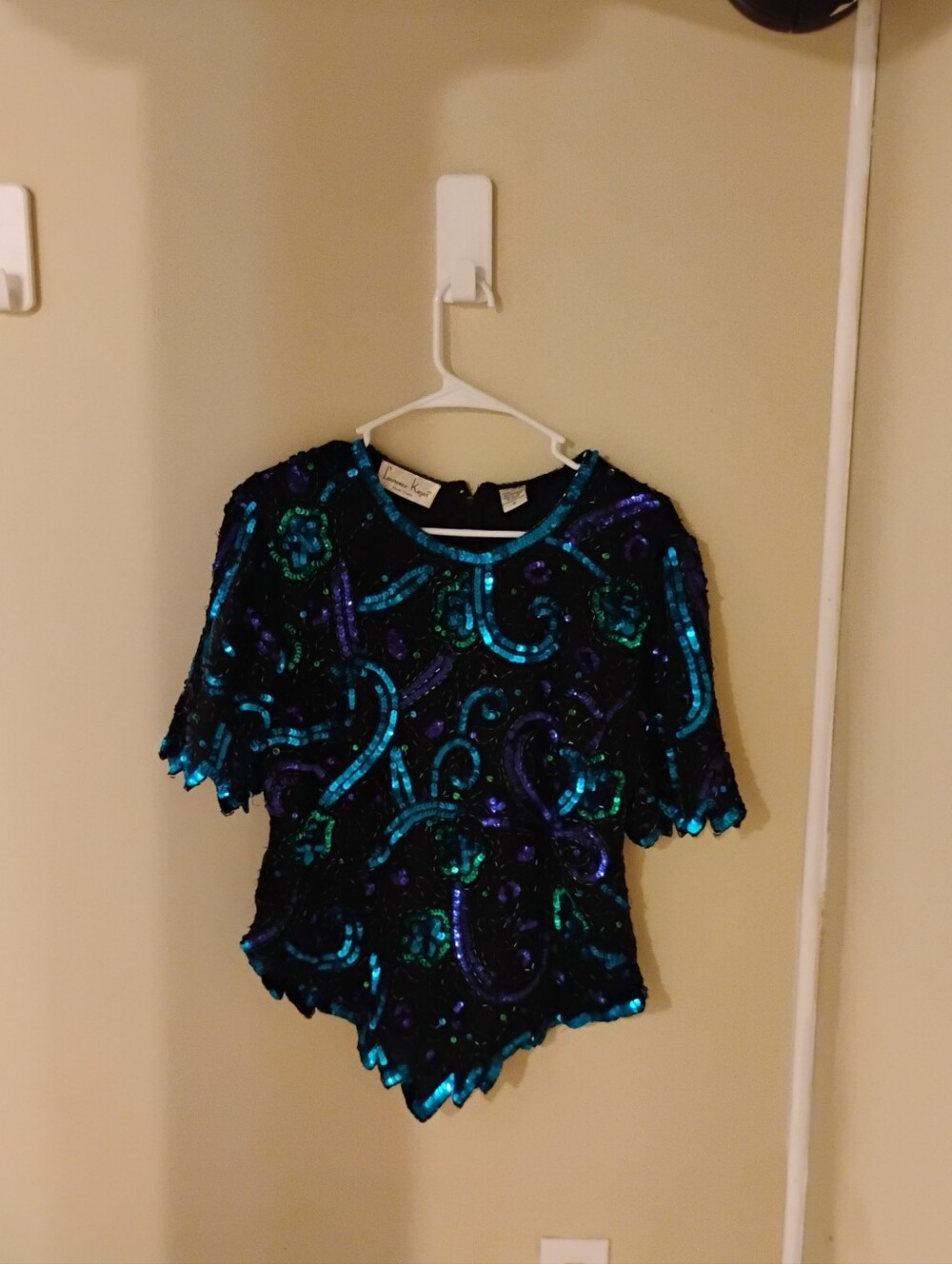 Vintage 1980s Lawrence Kazar Beaded Sequoned Short Sleeve Top